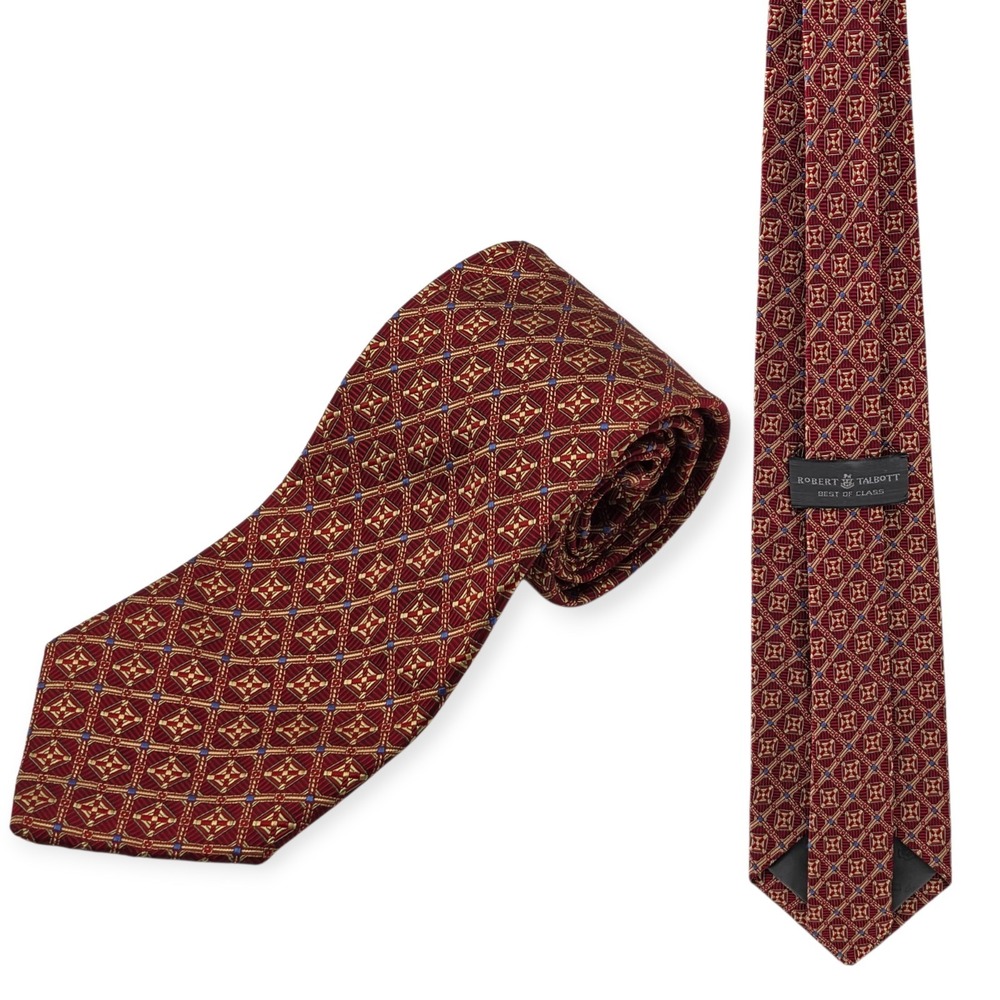 Robert Talbott Best Of Class NeckTie Red Geometric 100% Silk‎ Luxury Designer
